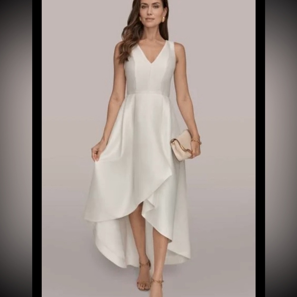 NEW,Donna Karan Twill Crepe Hi-low Gown,Sz 6, white,new without tag